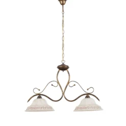 Hängelampe BILIARDO GIORGIO, creme/bronze, Glas/Eisen 2-flg.