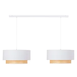 Hängelampe Boho, ecru/holz, 2-flammig, Textil/Rattan