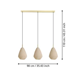 Hängelampe Caprarola, Länge 90 cm, sandfarben, 3-flg., Glas