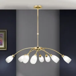 Hängelampe CARLA, messingfarben, Ø 84 cm, Metall/Glas 8-flg.