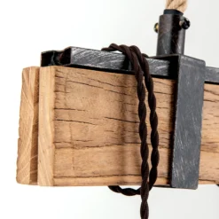 Hängelampe Cellar, Holzbalken, Hanfseil, 6-flammig