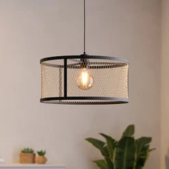 Hängelampe Dellow, Ø 45 cm, schwarz/messingfarben, Stahl