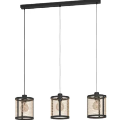 Hängelampe Dellow, Länge 88 cm, schwarz/messingfarben, 3-flg