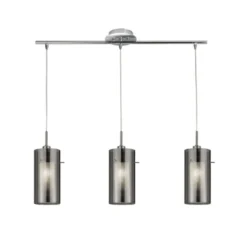 Hängelampe Duo 2 Rauchglas/chrom lang dreiflammig