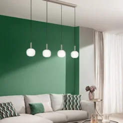 Hängelampe Eris, Länge 114 cm braun/weiß, Metall/Glas 4-flg.