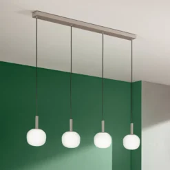 Hängelampe Eris, Länge 114 cm braun/weiß, Metall/Glas 4-flg.