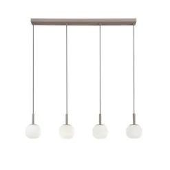 Hängelampe Eris, Länge 114 cm braun/weiß, Metall/Glas 4-flg.