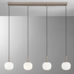 Hängelampe Eris, Länge 114 cm braun/weiß, Metall/Glas 4-flg.