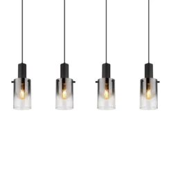 Hängelampe Florentina, Länge 103 cm, rauchgrau, Glas, 4-flg.