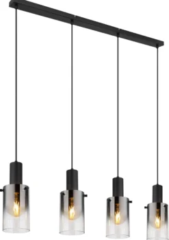 Hängelampe Florentina, Länge 103 cm, rauchgrau, Glas, 4-flg.