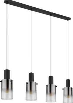 Hängelampe Florentina, Länge 103 cm, rauchgrau, Glas, 4-flg.