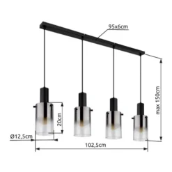 Hängelampe Florentina, Länge 103 cm, rauchgrau, Glas, 4-flg.