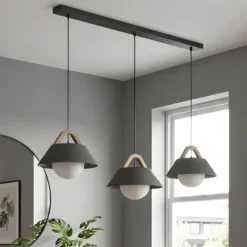Hängelampe Funda, schwarz, Länge 110 cm, 3-flg., Metall/Glas