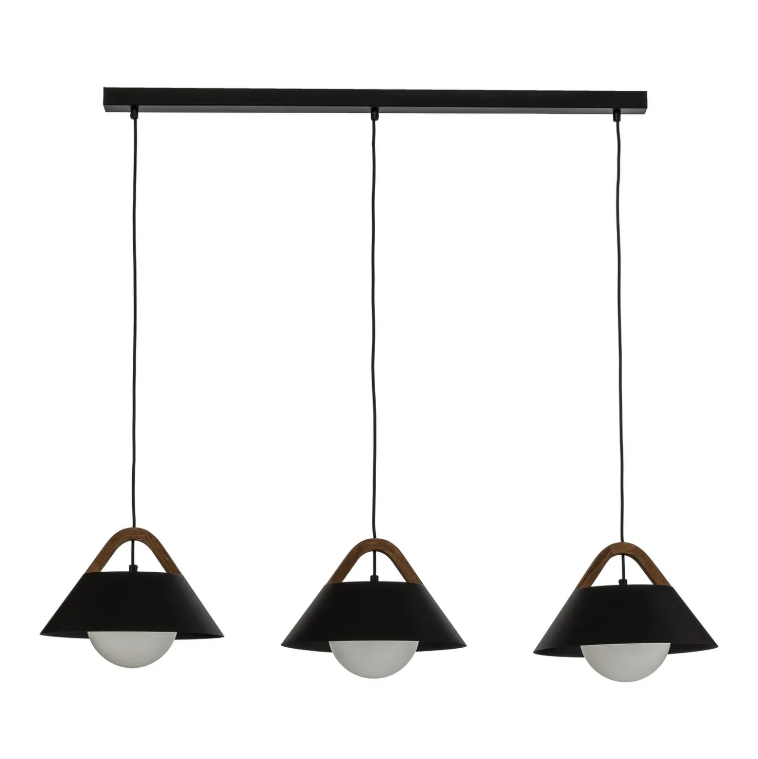 Hängelampe Funda, schwarz, Länge 110 cm, 3-flg., Metall/Glas