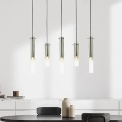Hängelampe Glasini, Länge 95 cm, rauchgrau, 5-flg., Glas