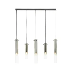 Hängelampe Glasini, Länge 95 cm, rauchgrau, 5-flg., Glas