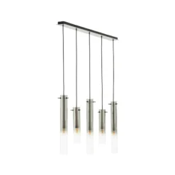 Hängelampe Glasini, Länge 95 cm, rauchgrau, 5-flg., Glas