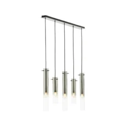 Hängelampe Glasini, Länge 95 cm, rauchgrau, 5-flg., Glas