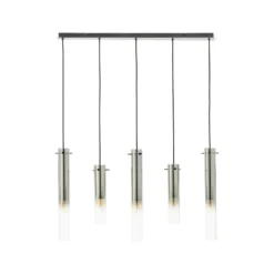 Hängelampe Glasini, Länge 95 cm, rauchgrau, 5-flg., Glas