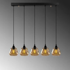 Hängelampe Gold 033, gold-transparent Glas, 5-flammig linear