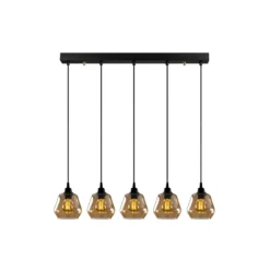 Hängelampe Gold 033, gold-transparent Glas, 5-flammig linear