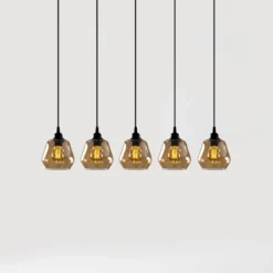 Hängelampe Gold 033, gold-transparent Glas, 5-flammig linear