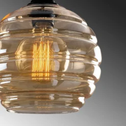 Hängelampe Gold 012, gold-transparent, Glas 3-flammig linear