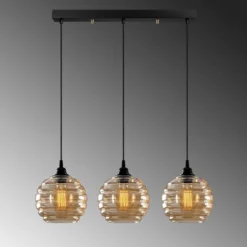 Hängelampe Gold 012, gold-transparent, Glas 3-flammig linear