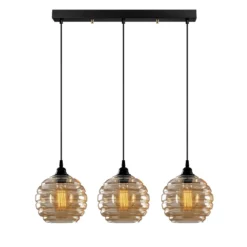 Hängelampe Gold 012, gold-transparent, Glas 3-flammig linear