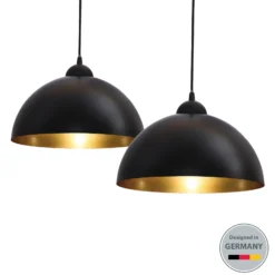 Hängelampe Goldi 2er-Set, schwarz/gold, Ø 30 cm, Metall, E27