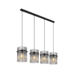 Hängelampe Gorley, rauch/schwarz, 4-flg., 110 cm, Glas, E27