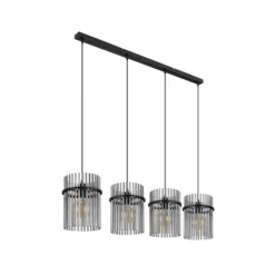 Hängelampe Gorley, rauch/schwarz, 4-flg., 110 cm, Glas, E27