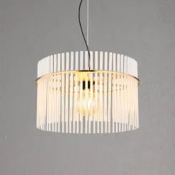 Hängelampe Gorley, weiß/gold, Ø 40 cm, Glas, E27