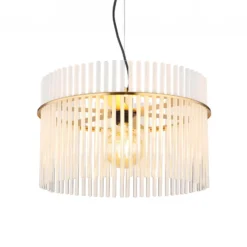 Hängelampe Gorley, weiß/gold, Ø 40 cm, Glas, E27