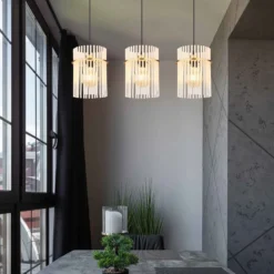 Hängelampe Gorley, weiß/gold, 3-flg., 80 cm, Glas, E27
