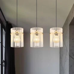 Hängelampe Gorley, weiß/gold, 3-flg., 80 cm, Glas, E27
