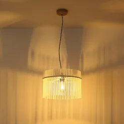 Hängelampe Gorley, weiß/sand, Ø 40 cm, Glas, E27