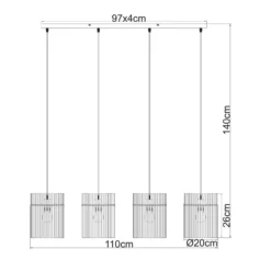 Hängelampe Gorley, weiß/sand, 4-flg., 110 cm, Glas, E27