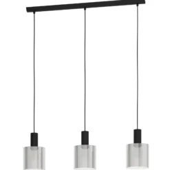 Hängelampe Gorosiba, schwarz, Länge 85 cm, Stahl/Glas, 3-flg