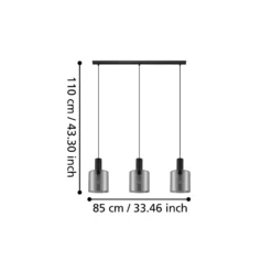 Hängelampe Gorosiba, schwarz, Länge 85 cm, Stahl/Glas, 3-flg