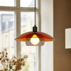 Hängelampe Jolly, bernsteinfarben/schwarz, Ø 38 cm, Glas