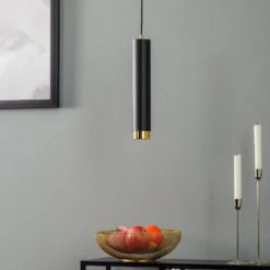 Hängelampe Kumo lang schwarz/gold einflammig