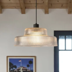 Hängelampe Lorenzo, klar/schwarz, Ø 35 cm, Glas