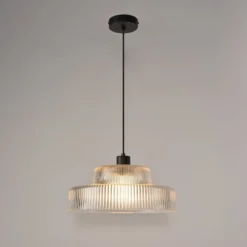 Hängelampe Lorenzo, klar/schwarz, Ø 35 cm, Glas