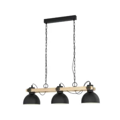 Hängelampe Lubenham, schwarz/holz hell, Länge 90 cm, 3-flg.