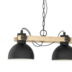 Hängelampe Lubenham, schwarz/holz hell, Länge 90 cm, 3-flg.