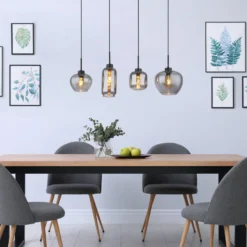 Hängelampe Matt, rauch/schwarz, Glas, 4-flammig, 100 cm, E27
