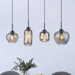 Hängelampe Matt, rauch/schwarz, Glas, 4-flammig, 100 cm, E27