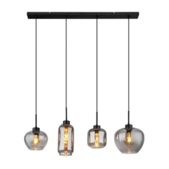 Hängelampe Matt, rauch/schwarz, Glas, 4-flammig, 100 cm, E27