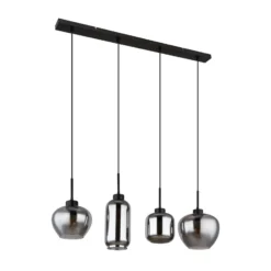 Hängelampe Matt, rauch/schwarz, Glas, 4-flammig, 100 cm, E27